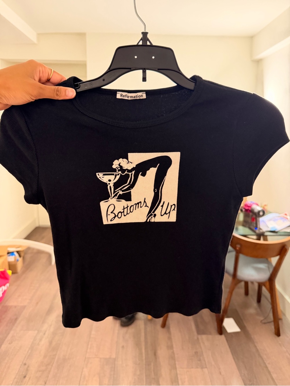 Reformation Black 'Bottoms Up' Graphic Crop Tee